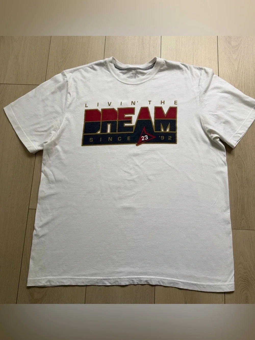 Jordan White T-Shirt with Red, Navy and Gold DREAM Graphic
